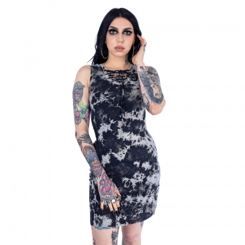 Cyrene Dress (Black/Grey Tie-dye)