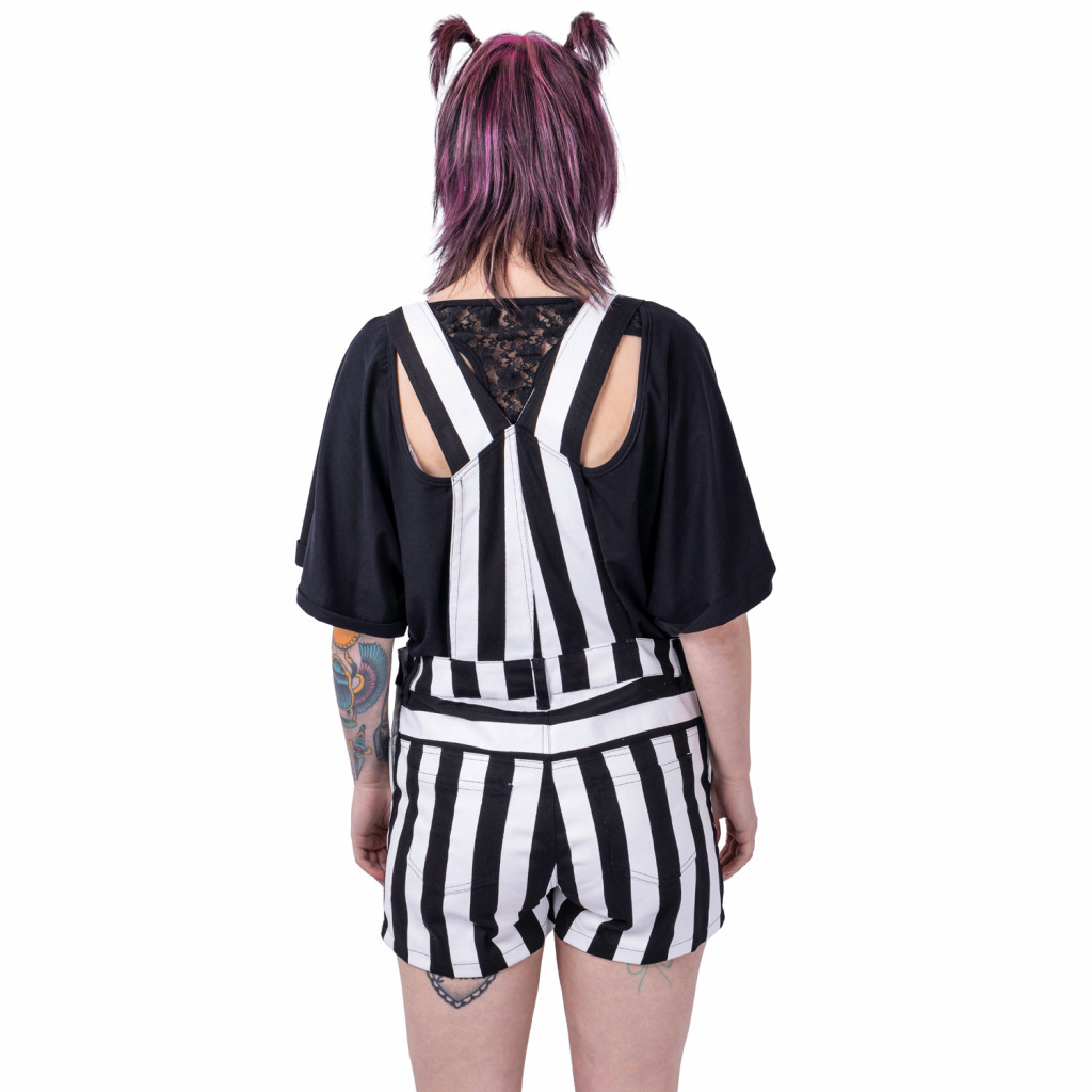 Black and white online striped overall shorts