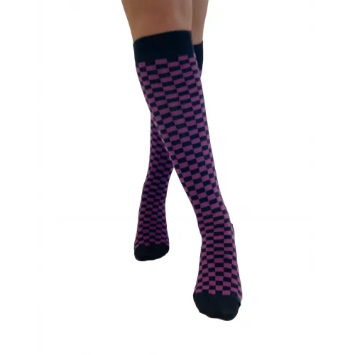 Knee High Socks With Black/Purple Squares