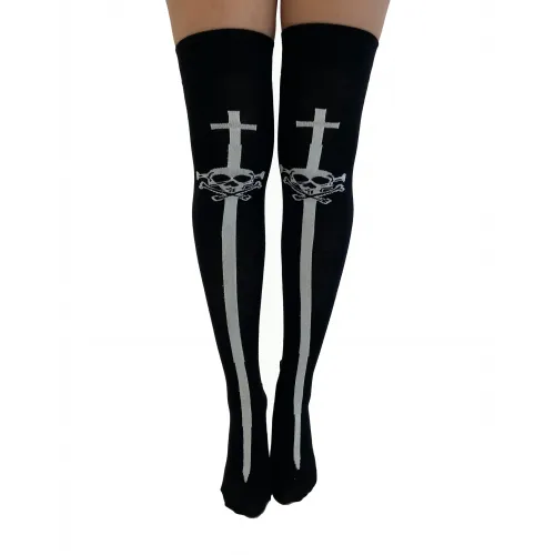 Skull And Sword Over The Knee Socks