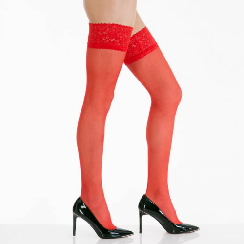 Shine Lace Top Hold-Ups (Red)